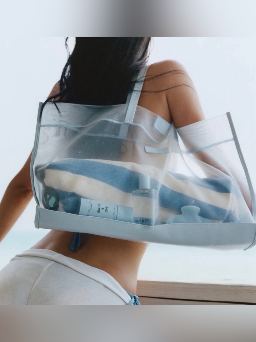 Salt and Stone Mesh Blue Beach Bag Tote New!